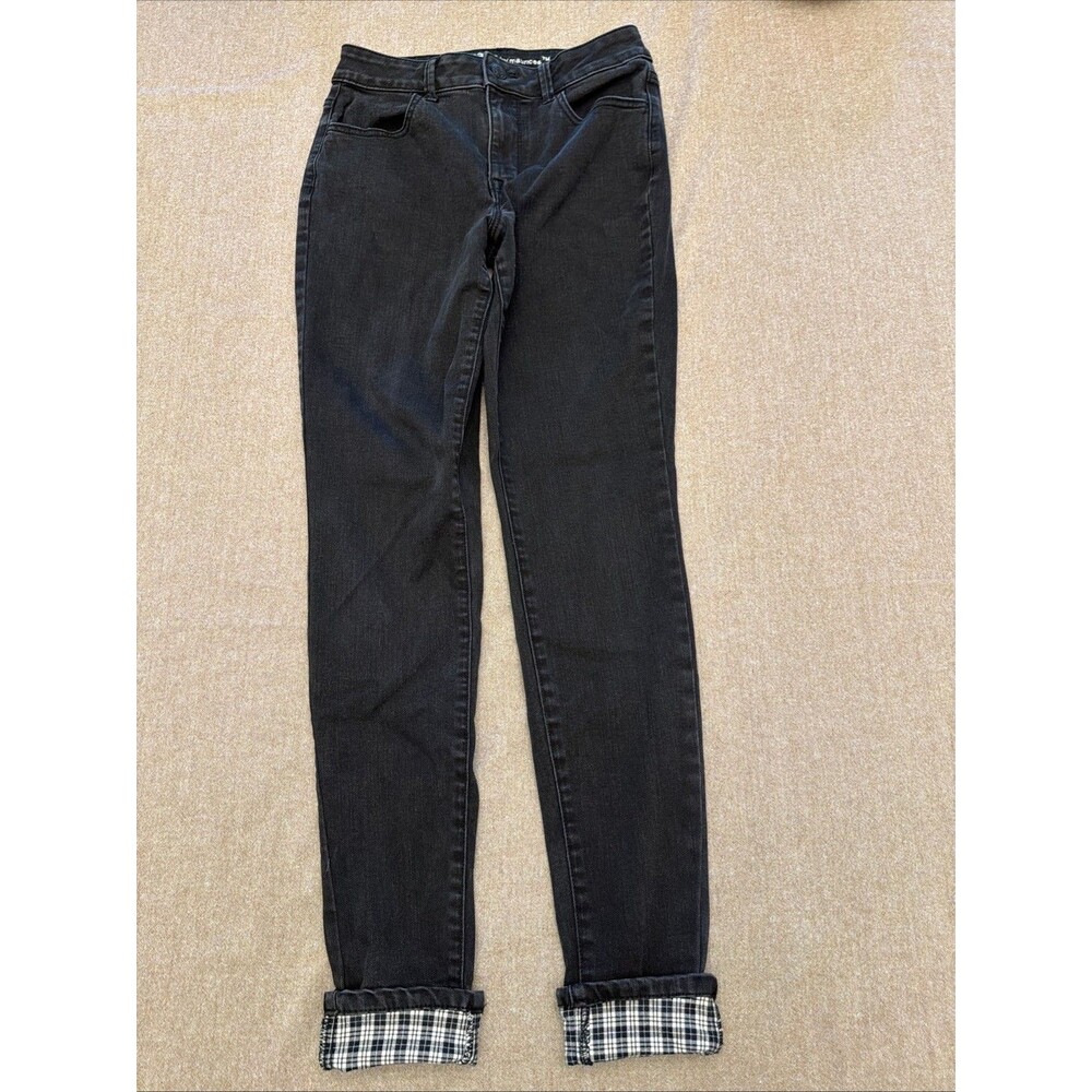 m jeans by maurices High Rise Black Skinny Jeans Plaid Cuffed Hem Women's S Long